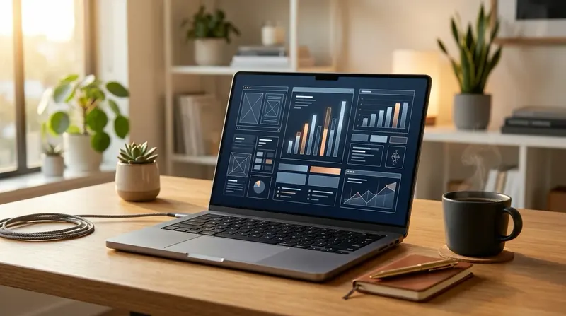 An invoice and accounting figures on a desk next to a laptop